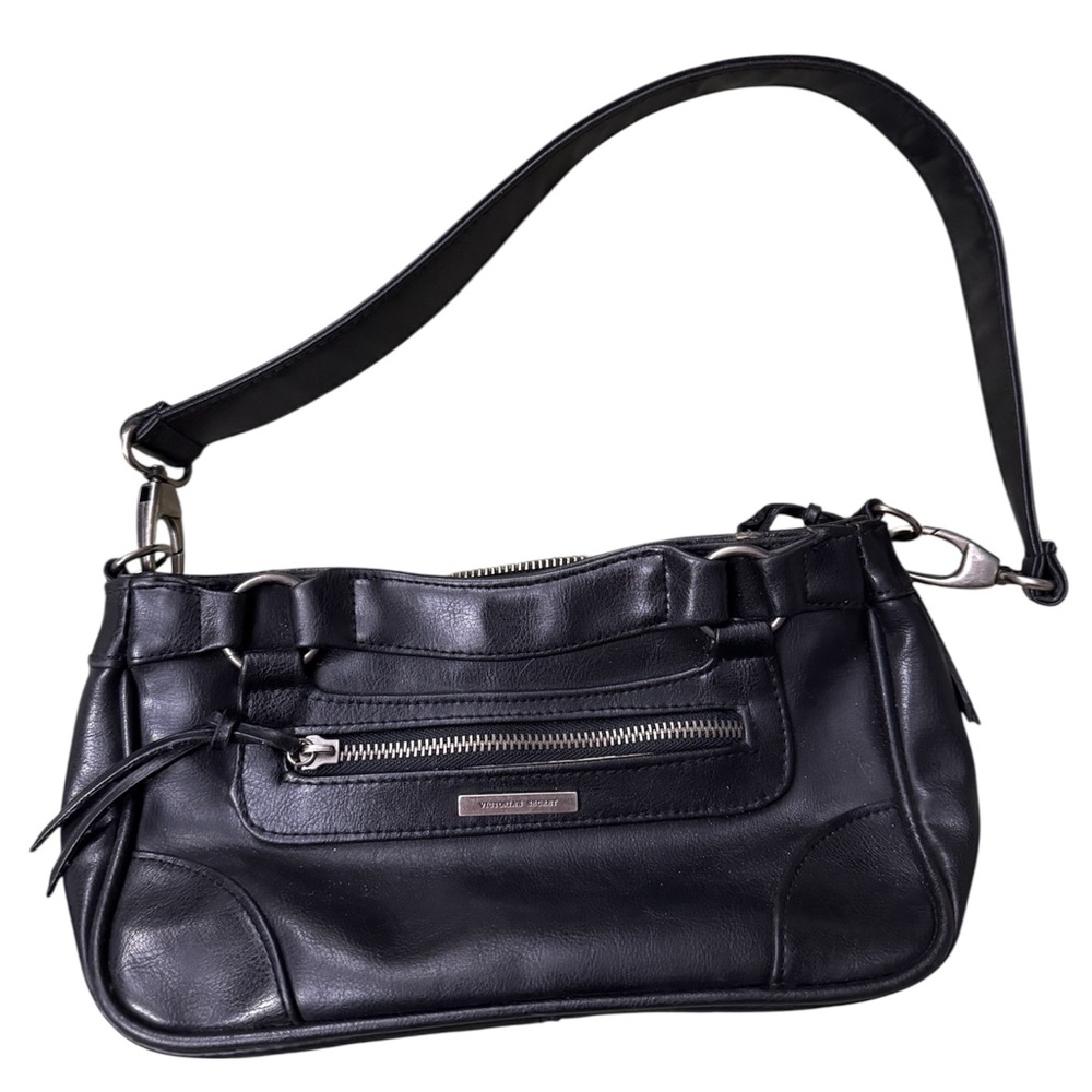Victoria's Secret Black Leather Shoulder Bag with Front Zip